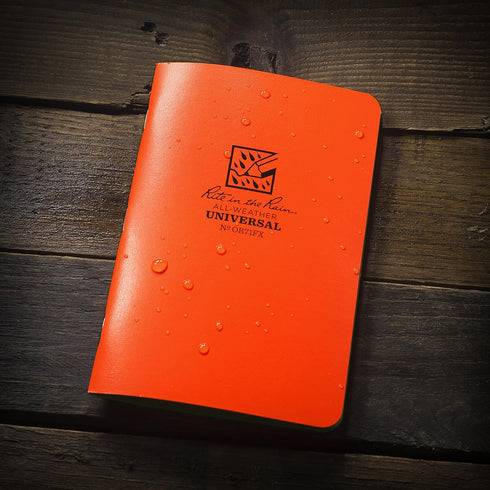 Rite in the Rain Weatherproof Stapled Notebook, 4.625" x 7", Orange Cover, Universal Pattern, 3 Pack