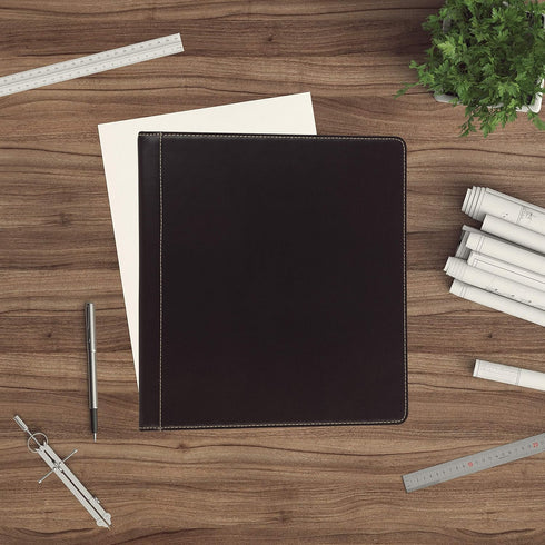 Samsill 1.5 Inch 3 Ring Binder, Black Leather with Contrast Stitching, 8.5 x 11 Inch, Notebook Binder, Portfolio
