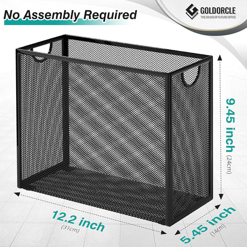 Hanging File Organizer, Letter-Size File Holder Filing Box with 5 Hanging Folders, Metal Mesh Desk File Folder Storage