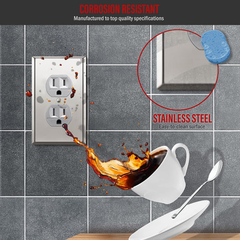 ENERLITES Elite Series Duplex Receptacle with Stainless Steel Wall Plate, Tamper-Resistant Outlet, 15A 125V