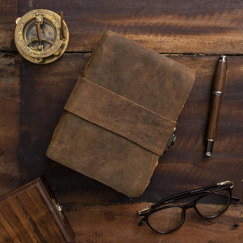 NomadCraftsCo. Vintage Leather Journal - Lock Closure Book of Shadows Journal, 240 Pages Antique Deckle Edge Paper
