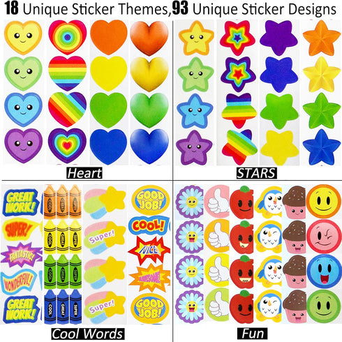 Youngever 5800 Teacher Stickers for Kids, Mega Variety Pack - Incentive Stickers for Classroom Supplies, 18 Design