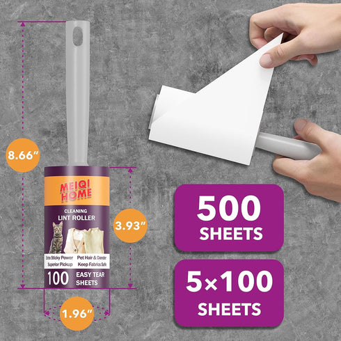 Lint Rollers for Pet Hair Extra Sticky, 500 Sheets Mega Value Set with 5 Upgraded Handles, Portable Pet Lint Remover