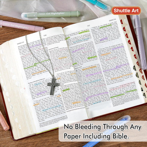 Shuttle Art Bible Highlighters and Pens, 12 Dusty Colors Gel Highlighters No Bleed Through for Journaling and Studying