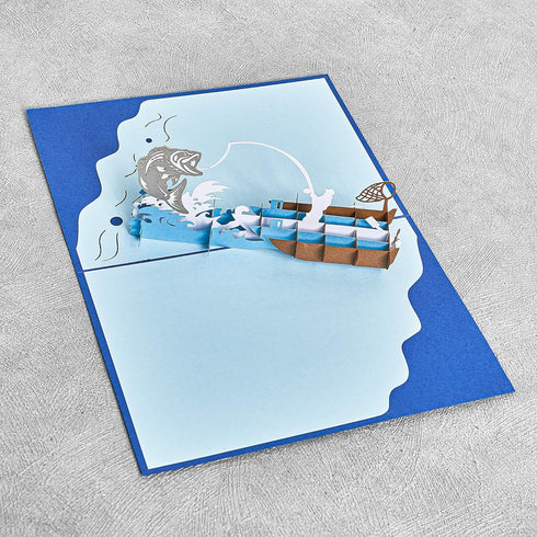 Vintage Fishing Pop Up Card, Blank Fishing Card with Envelope for Dad, Husband, Birthday, Retirement