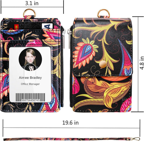 ELV Badge Holder with Zipper - ID Badge Card Holder Wallet with 5 Card Slots and RFID Blocking Pocket, 20 inch Lanyard