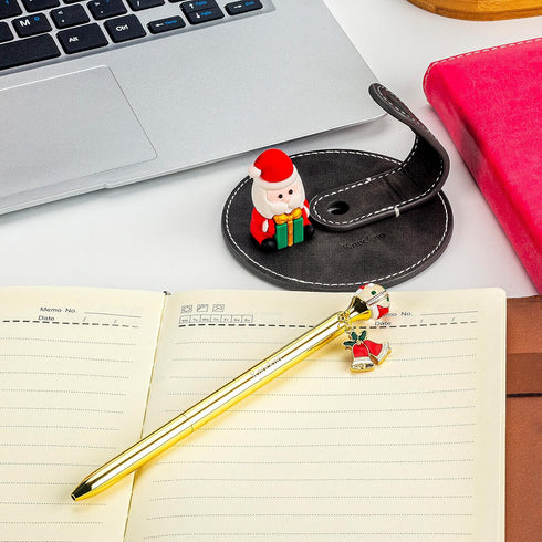 Christmas Novelty Pen and Leather Desk Stand Holder, Fun Writing Gift for Office Home Decor