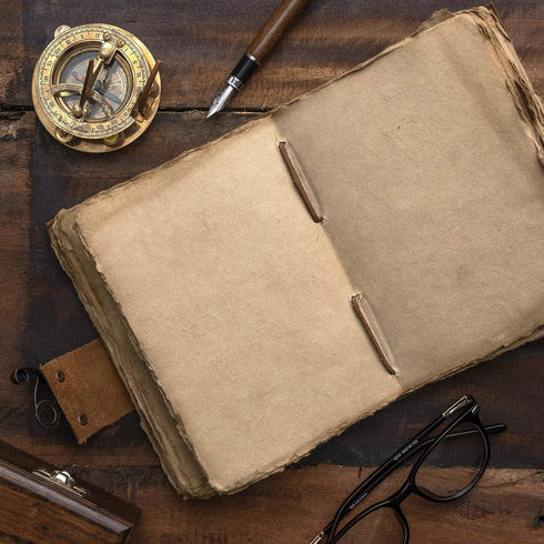 NomadCraftsCo. Vintage Leather Journal - Lock Closure Book of Shadows Journal, 240 Pages Antique Deckle Edge Paper