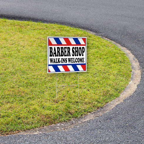 Barber Shop Sign - 16x12 Double Sided Coroplast Walk Ins Welcome Sign for Salon