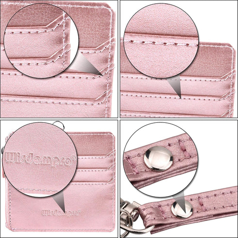 Wisdompro Badge Holder with Zip, 2-Sided PU Leather ID Holder with 1 ID Window, 4 Card Slots, Zipper Pocket, 20 Inch