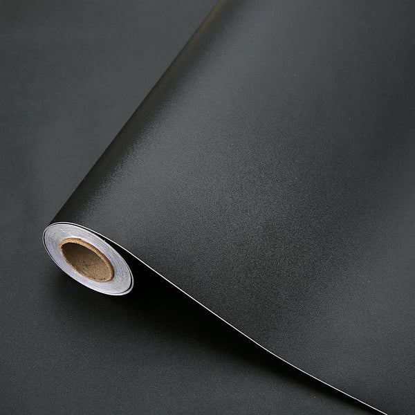 Black Contact Paper, 15.7"x118" Peel and Stick Wallpaper, Matte Self-Adhesive Decorative Contact Paper for Cabinets