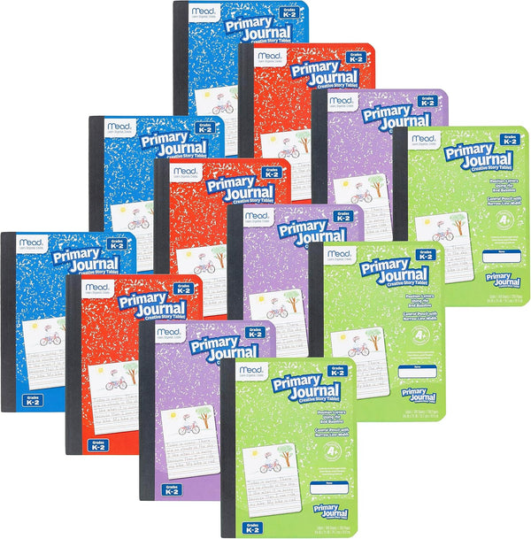 Mead Primary Journal, Half Page Ruled, Grades K-2, 7-1/2" x 9-3/4", 100 Sheets, 12 Pack