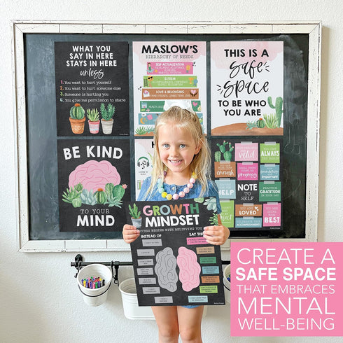 Hadley Designs 9 Cactus Mental Health Posters for Classroom, School Counselor Office Decor, Calm Corner