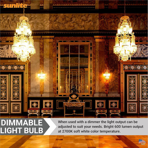 B11 Bulb, 5.5 (60W 600 E26 Dimmable, 90 2700K 6 Pack Sunlite LED Filament Torpedo Chandelier Light Watts Equivalent)