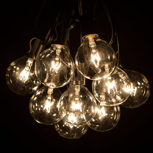 10 G50 2" Bulbs 1 Hometown Evolution, Inc. Foot Patio String Lights with Clear Globe and Black Wire (+ Free Spare)