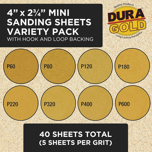 Dura-Gold Sanding Stick Kit with 40 Sheet Sandpaper, Yellow Flat Ergo Handle Starter Kit