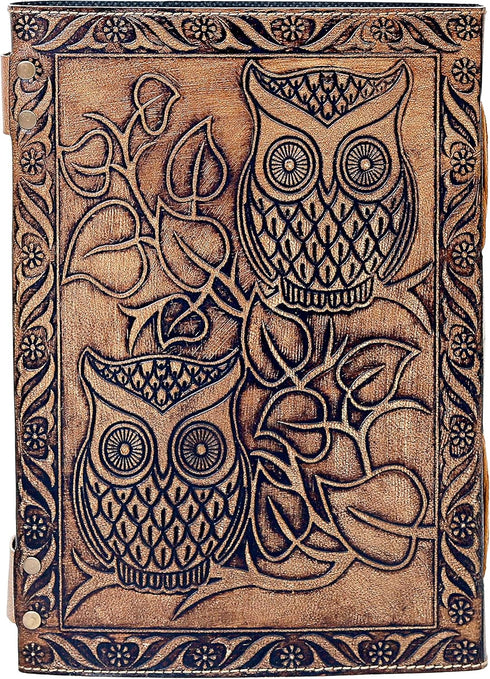 Owl Journal, Leather Owl Emboss Journal, 240 Pages Handmade Paper Journal, Vintage Brown