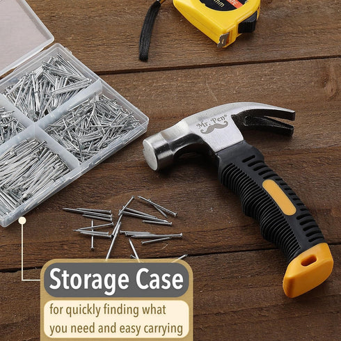 Mr. Pen Nail Assortment Kit with 8oz Hammer, 600 Pcs Small Nails for Hanging Pictures, Wall Nails Set