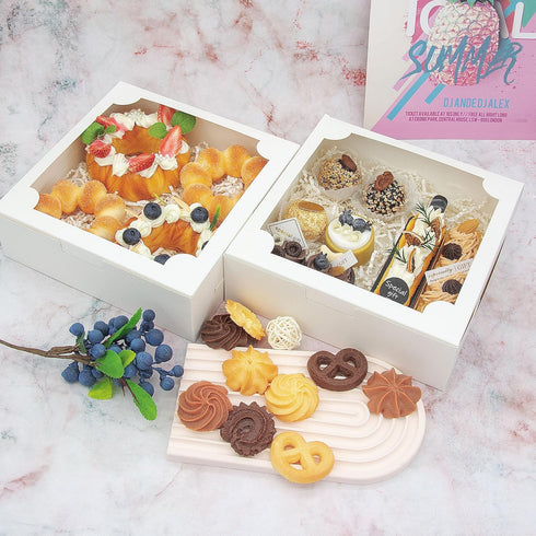 20pcs 8x8x2.5 Inch White Bakery Boxes, Cookie Boxes with Window for Treats, Pastry, Donuts, Muffins, and Pies