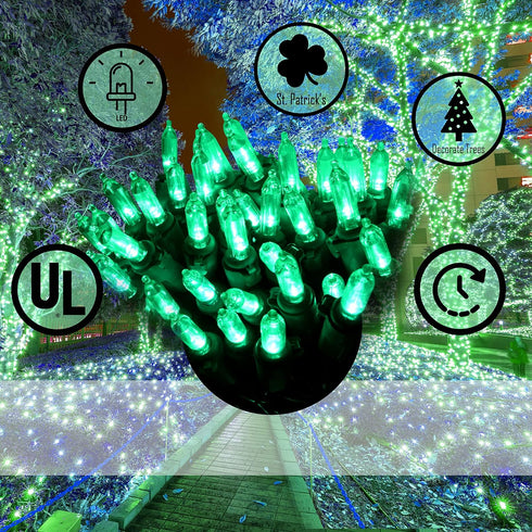 Holiday Essence 100 LED Green St Patrick's Day Christmas String Lights - 26.9 Ft for Indoor and Outdoor