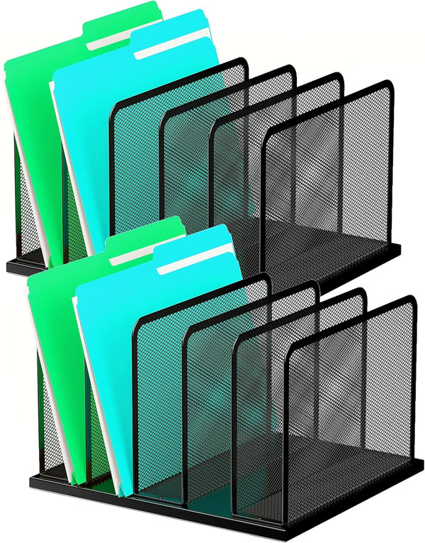 Kuntine.B 2 Pack Desk File Organizer, 5 Upright Mesh Desktop Sorter for Home, Office, and Classroom