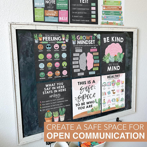 Hadley Designs 9 Cactus Mental Health Posters for Classroom, School Counselor Office Decor, Calm Corner