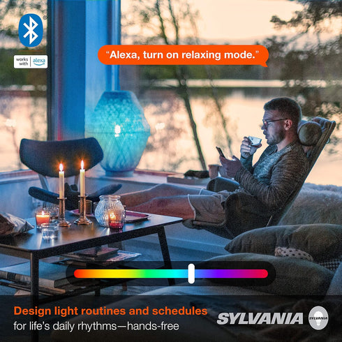 Sylvania Smart Light Bulb, Bluetooth Mesh LED Bulb, Compatible with Alexa & Google Home, A19, 60W Equivalent, E26, RGBW