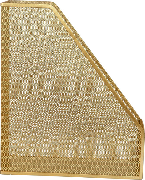 Martha Stewart Ryder Gold Mesh Metal Magazine File Holder, Desktop Organizer (9.75 x 3.75 x 11.5)