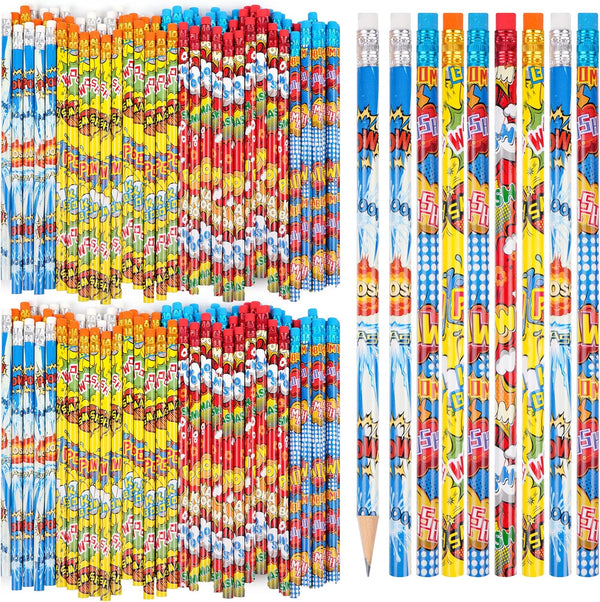 Kolewo4ever 200 Pieces Hero Text Wood Pencils, Pow! Snap! Wham! Bang! Elements, Assorted Styles