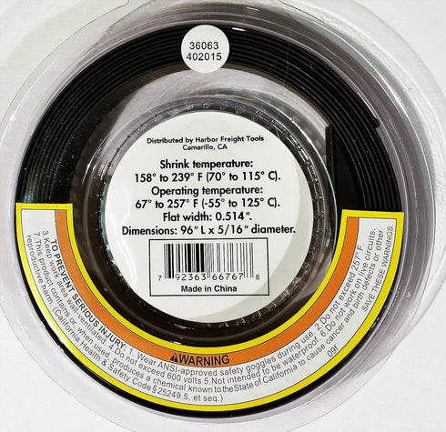 Chicago Electric 5/16" x 8 Ft. Black Heat Shrink Tubing