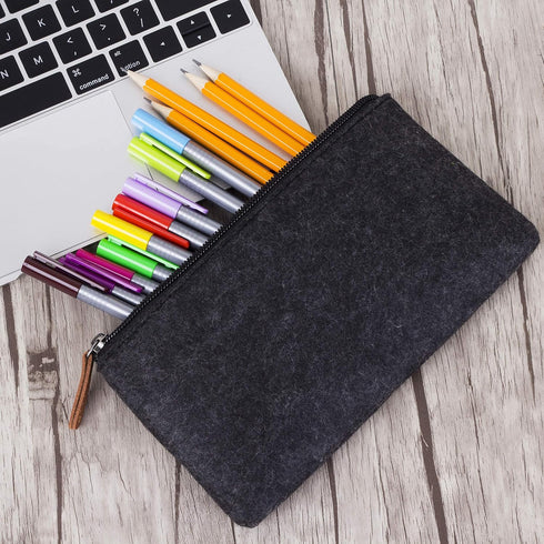 Mr. Pen - 3 Pc Black Felt Small Zipper Pen Case, Canvas Pencil Bag for Office Supplies