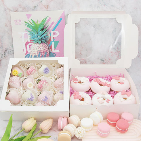 20pcs 8x8x2.5 Inch White Bakery Boxes, Cookie Boxes with Window for Treats, Pastry, Donuts, Muffins, and Pies