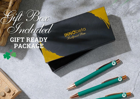 InnoBeta Irish Gifts for Women, Men, Teens, Ballpoint Pen Set of 4, Lucky Shamrock Theme Gifts for Friends