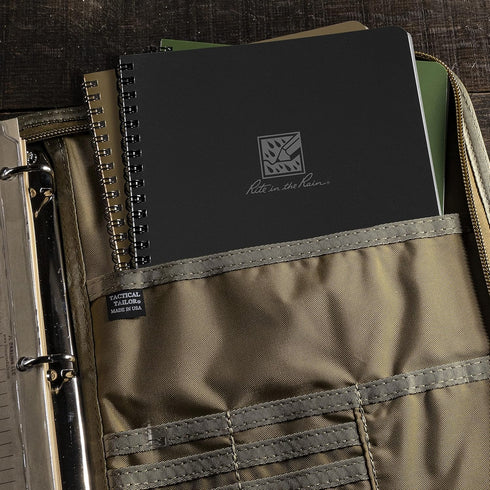 Rite in the Rain Weatherproof Side Spiral Notebook, 3 Pack, 6.625" x 8.5", Black, Tan, Green Covers, Dot Grid
