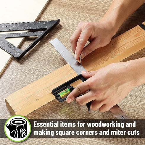Mr. Pen Combination Square Tool Set, Black, 7" Rafter Square, 12" Aluminum Carpenter Square, Woodworking Square