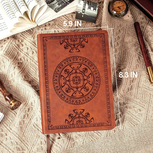 CAGIE Leather Vintage Journal for Men, Soft Cover Lined Pages Notebook, 180 Lay Flat for Writing, Brown