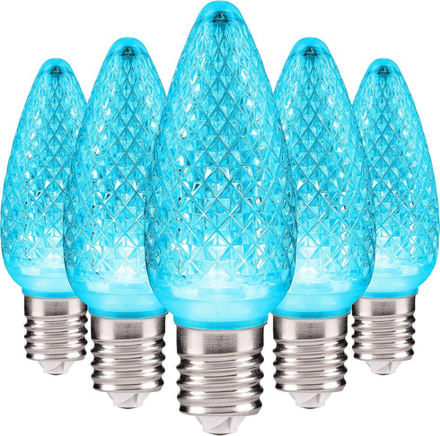 Set of 25 Teal C9 Christmas Lights | Faceted C9 LED Christmas Light Bulbs for Indoor & Outdoor Use | Durable C9 LED Lights | Replacement C9 Bulbs by HLO Lighting