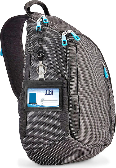 Wisdompro ID Badge Holder with Retractable Keychain, 2-Sided PU Leather Pass Card Holder, 2 Card Slots, Black,