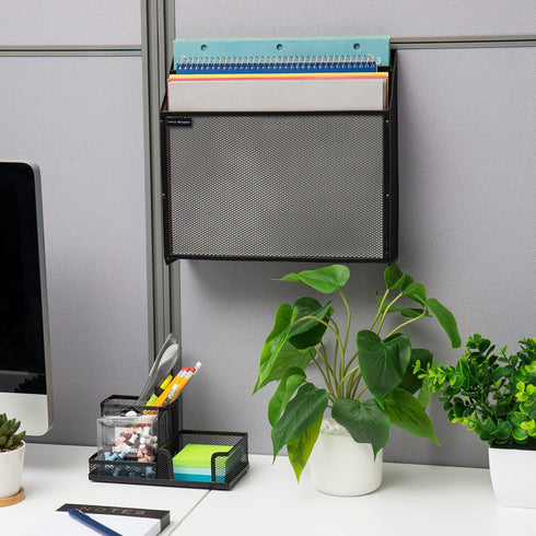 Mind Reader Vertical File Storage, Desktop Organizer Wall Mount, Metal Mesh for Office