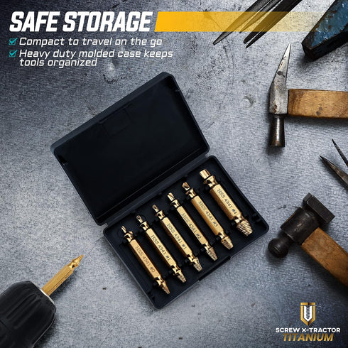 Damaged Screw Extractor Kit, 6 Piece Titanium Set for Hassle-Free Broken Bolt and Screw Removal