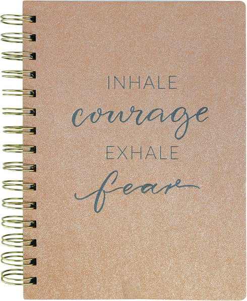 Graphique Courage Medium Vegan Leather Spiral Journal – 6” x 8", 192 Lined Pages, Inhale Courage Exhale Fear Quote