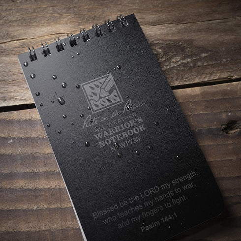 Rite in the Rain Weatherproof Top Spiral Combat Notebook, 3" x 5", Black Cover, Warrior Prayer