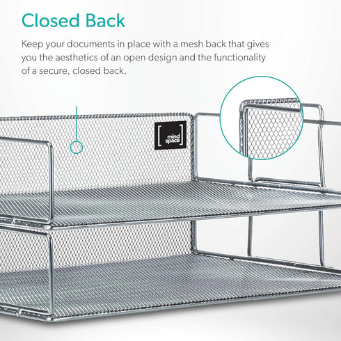 Mindspace 2 Tier Stackable Letter Tray, Paper Tray Desk Organizer, The Mesh Collection, Silver