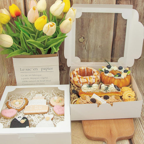 20pcs 8x8x2.5 Inch White Bakery Boxes, Cookie Boxes with Window for Treats, Pastry, Donuts, Muffins, and Pies