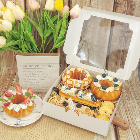 20pcs 8x8x2.5 Inch White Bakery Boxes, Cookie Boxes with Window for Treats, Pastry, Donuts, Muffins, and Pies